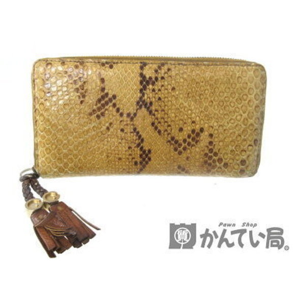 GUCCI Zip Long Wallet Leather Python Brown Beige - Picture 1 of 4